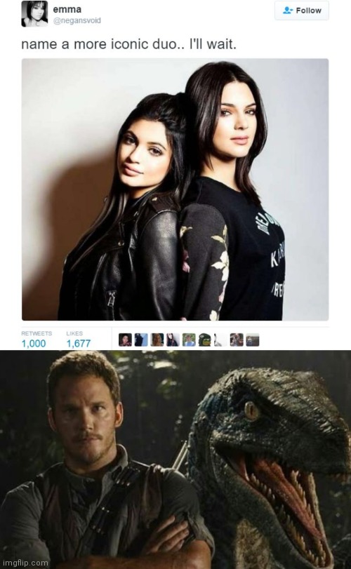 Another one | image tagged in name a more iconic duo,jurrasic park,jurassic world,dinosaur | made w/ Imgflip meme maker