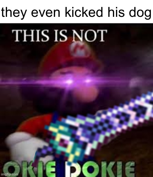 they even kicked his dog | image tagged in this is not okie dokie | made w/ Imgflip meme maker