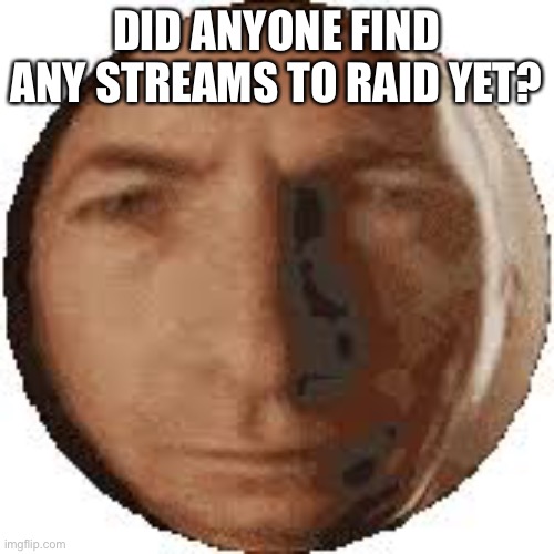 Ball goodman | DID ANYONE FIND ANY STREAMS TO RAID YET? | image tagged in ball goodman | made w/ Imgflip meme maker