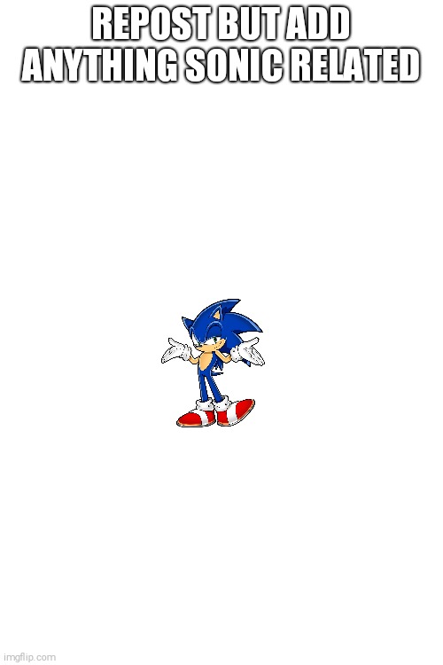 I'm starting it off. | REPOST BUT ADD ANYTHING SONIC RELATED | image tagged in blank white template,sonic,sonic the hedgehog | made w/ Imgflip meme maker