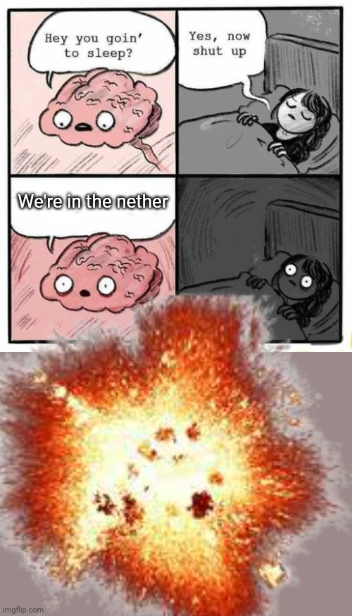 Oh dear.. | We're in the nether | image tagged in hey you going to sleep | made w/ Imgflip meme maker