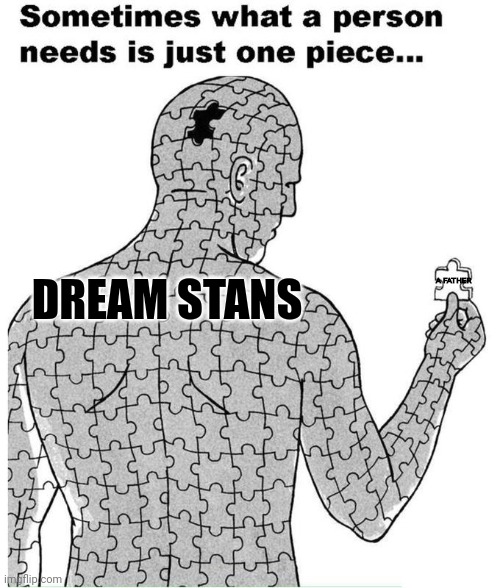 Sometimes what a dream stans needs is just one piece | A FATHER; DREAM STANS | image tagged in sometimes what a person needs is just one piece | made w/ Imgflip meme maker