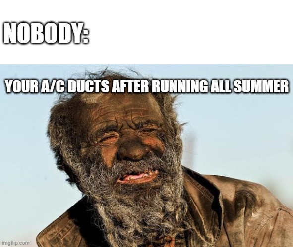 Dirty Ducts | NOBODY:; YOUR A/C DUCTS AFTER RUNNING ALL SUMMER | image tagged in dirty man,air conditioner,memes,dirty | made w/ Imgflip meme maker