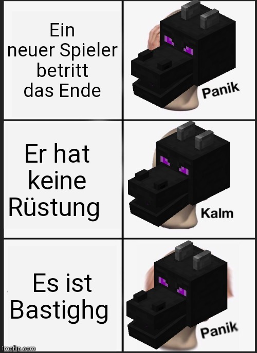 Panik Kalm Panik | Ein neuer Spieler betritt das Ende; Er hat keine Rüstung; Es ist Bastighg | image tagged in memes,panik kalm panik | made w/ Imgflip meme maker