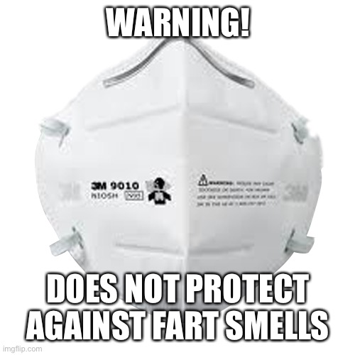 N95 mask still it stinks | WARNING! DOES NOT PROTECT AGAINST FART SMELLS | image tagged in n95 mask | made w/ Imgflip meme maker