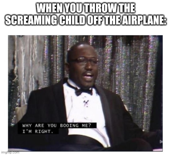 I really wish | WHEN YOU THROW THE SCREAMING CHILD OFF THE AIRPLANE: | image tagged in im right | made w/ Imgflip meme maker
