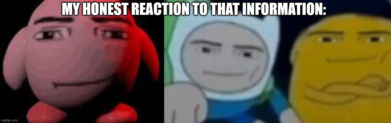 MY HONEST REACTION TO THAT INFORMATION: | image tagged in man face kirby,man face adventure time | made w/ Imgflip meme maker