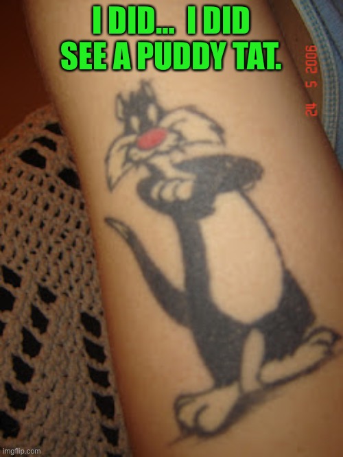 Sylvester the cat | I DID…  I DID SEE A PUDDY TAT. | image tagged in bad pun | made w/ Imgflip meme maker