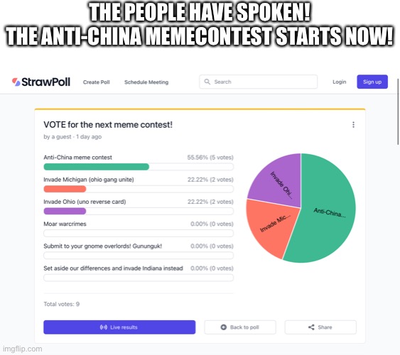 let’s go and trigger some wumaos | THE PEOPLE HAVE SPOKEN!
THE ANTI-CHINA MEMECONTEST STARTS NOW! | made w/ Imgflip meme maker