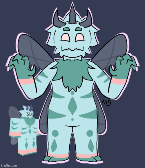 I drew Figs!!! (my art, character from Kaiju Paradise on roblox) | image tagged in furry,art,drawings,moths,kaiju,fanart | made w/ Imgflip meme maker