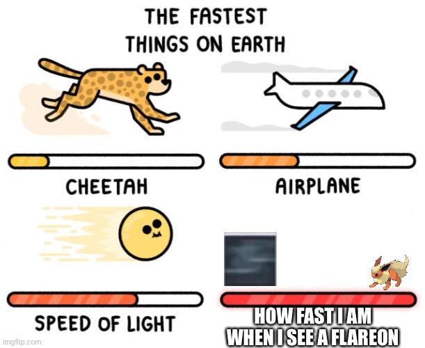 T R U E | HOW FAST I AM WHEN I SEE A FLAREON | image tagged in fastest thing possible | made w/ Imgflip meme maker