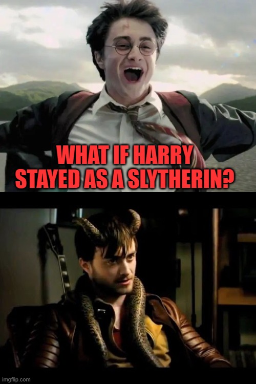 WHAT IF HARRY STAYED AS A SLYTHERIN? | image tagged in harry potter,horns,slytherin | made w/ Imgflip meme maker