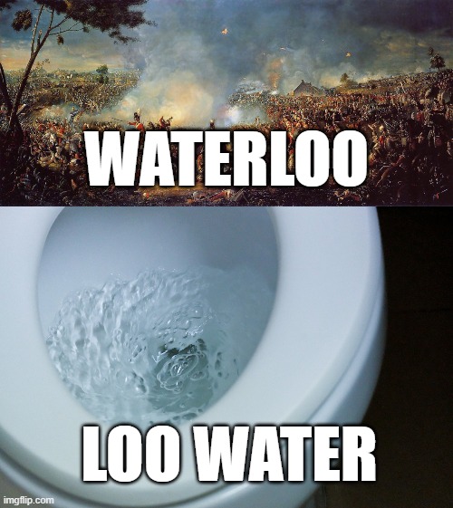 WATERLOO; LOO WATER | image tagged in memes,puns,awful puns,waterloo,toilet,toilet humor | made w/ Imgflip meme maker