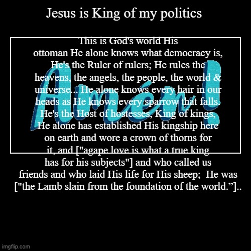 My politics is Christ King of kings | image tagged in demotivationals,christianity,bible,jesus cross,god,bible verse | made w/ Imgflip demotivational maker
