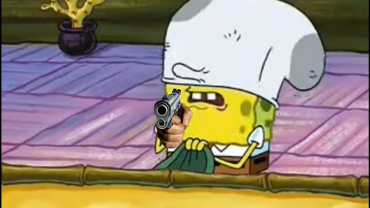 Spongebob with gun Blank Meme Template