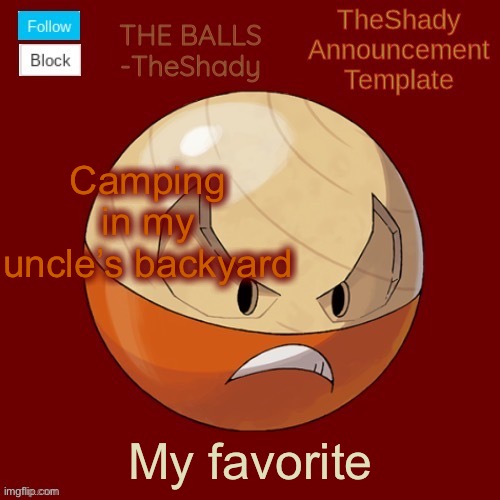 Shadys uhhhh hisuian electrode temp thanks TBMR | Camping in my uncle’s backyard; My favorite | image tagged in shadys uhhhh hisuian electrode temp thanks tbmr | made w/ Imgflip meme maker