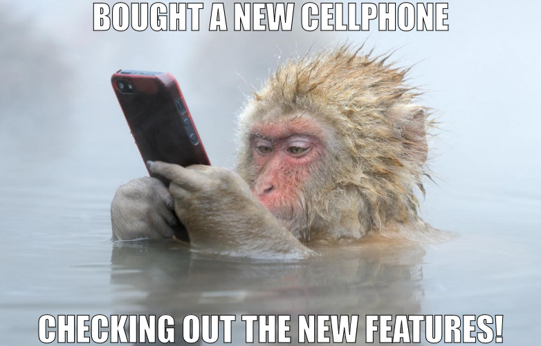 THE LASTEST OS IS THE BOMB! | BOUGHT A NEW CELLPHONE; CHECKING OUT THE NEW FEATURES! | image tagged in monkey in a hot tub with iphone,meme | made w/ Imgflip meme maker