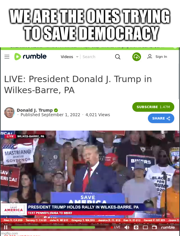 We are the ones trying to save democracy | image tagged in donald trump,maga,2024 | made w/ Imgflip meme maker