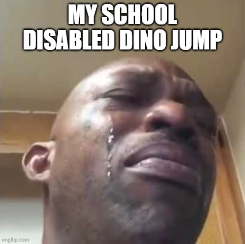 Crying guy meme | MY SCHOOL DISABLED DINO JUMP | image tagged in crying guy meme | made w/ Imgflip meme maker