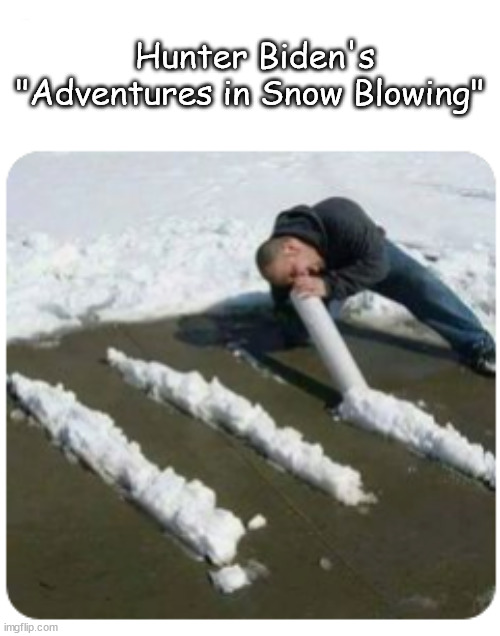 Hunter and his snow. | Hunter Biden's "Adventures in Snow Blowing" | image tagged in memes,politics | made w/ Imgflip meme maker