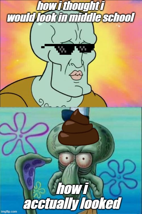 Squidward Meme | how i thought i would look in middle school; how i acctually looked | image tagged in memes,squidward | made w/ Imgflip meme maker