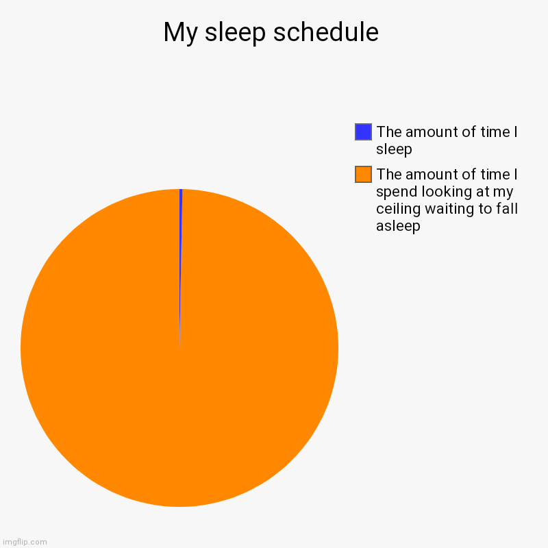 My sleep schedule | The amount of time I spend looking at my ceiling waiting to fall asleep, The amount of time I sleep | image tagged in charts,pie charts | made w/ Imgflip chart maker