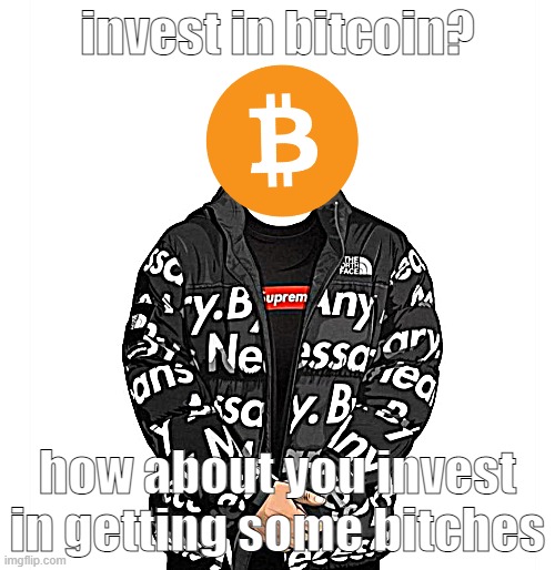 Goku Drip | invest in bitcoin? how about you invest in getting some bitches | image tagged in goku drip | made w/ Imgflip meme maker