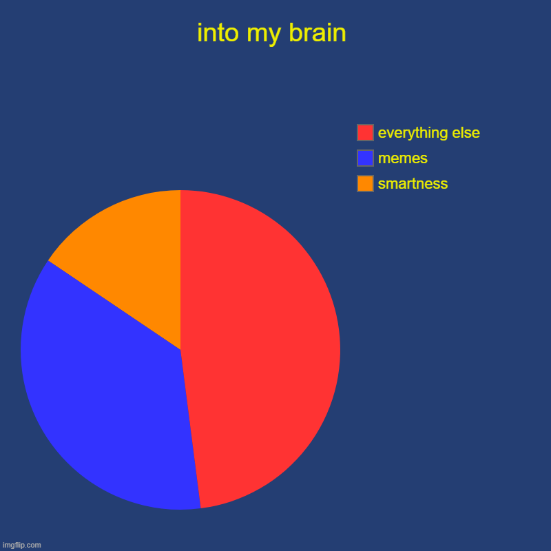 into my brain | into my brain | smartness, memes, everything else | image tagged in charts,pie charts | made w/ Imgflip chart maker