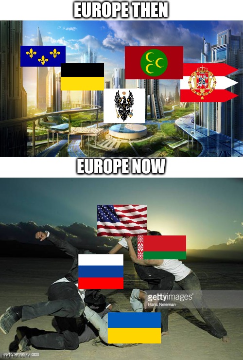 EUROPE THEN; EUROPE NOW | image tagged in futuristic city | made w/ Imgflip meme maker