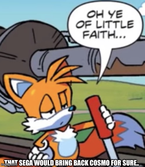 Sega bring her back | THAT SEGA WOULD BRING BACK COSMO FOR SURE.. | image tagged in oh ye of little faith,sonic,savecosmo | made w/ Imgflip meme maker