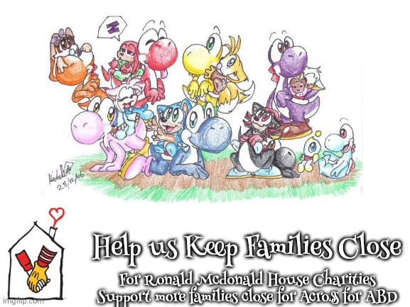 Help us Keeping Families Close | Help us Keep Families Close; For Ronald Mcdonald House Charities Support more families close for Across for ABD | image tagged in yoshi's island,baby sonic the hedgehog,fanart,sega,rmhc,nintendo | made w/ Imgflip meme maker