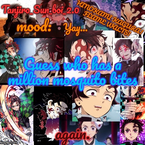 Tanjiro_Sun_boi_2.0's temp ☀ | Yay... Guess who has a million mosquito bites; again. | image tagged in tanjiro_sun_boi_2 0's temp | made w/ Imgflip meme maker