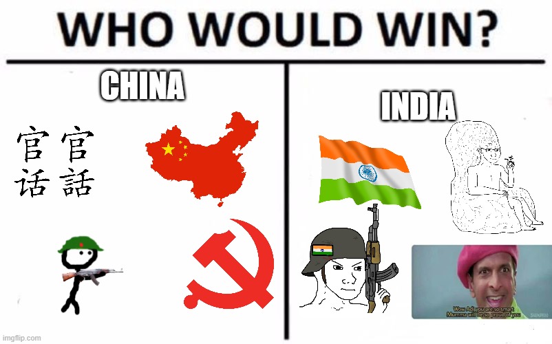 Who Would Win? Meme | CHINA; INDIA | image tagged in memes,who would win | made w/ Imgflip meme maker
