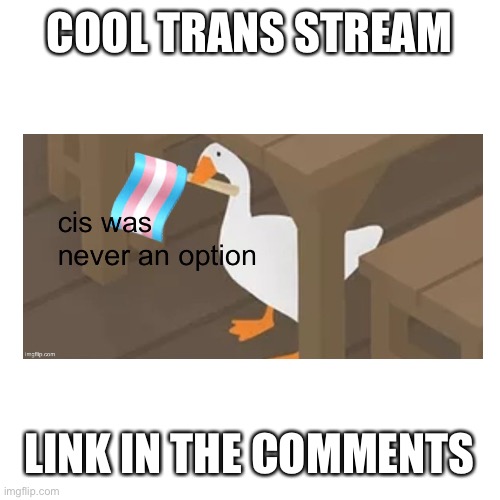 Blank Transparent Square Meme | COOL TRANS STREAM; LINK IN THE COMMENTS | image tagged in memes,transgender,trans | made w/ Imgflip meme maker