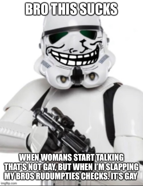 BRO THIS SUCKS; WHEN WOMANS START TALKING THAT’S NOT GAY, BUT WHEN I’M SLAPPING MY BROS RUDUMPTIES CHECKS. IT’S GAY | made w/ Imgflip meme maker