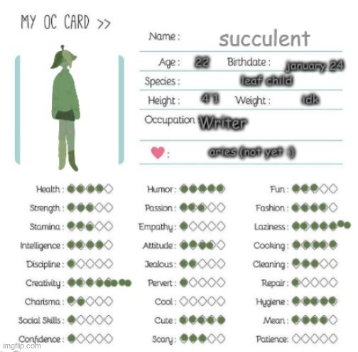 succulents oc card | image tagged in drawings,idk | made w/ Imgflip meme maker