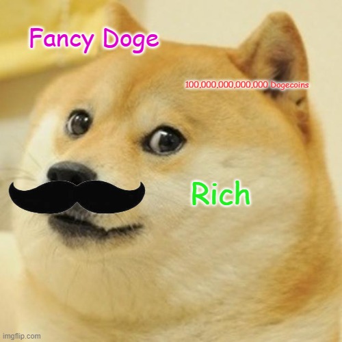Fancy Doge | Fancy Doge; 100,000,000,000,000 Dogecoins; Rich | image tagged in memes,doge | made w/ Imgflip meme maker