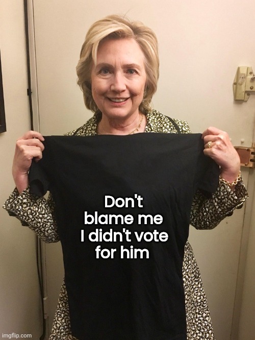 Hillary Shirt | Don't 
blame me I didn't vote
for him | image tagged in hillary shirt | made w/ Imgflip meme maker