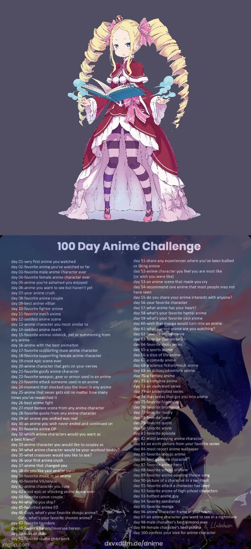 Day 18 | image tagged in 100 day anime challenge,re zero,beatrice | made w/ Imgflip meme maker