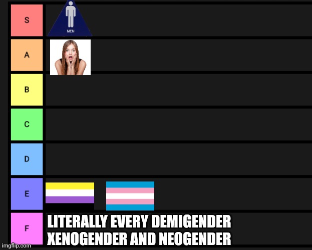 s-f teir | LITERALLY EVERY DEMIGENDER XENOGENDER AND NEOGENDER | image tagged in s-f teir | made w/ Imgflip meme maker