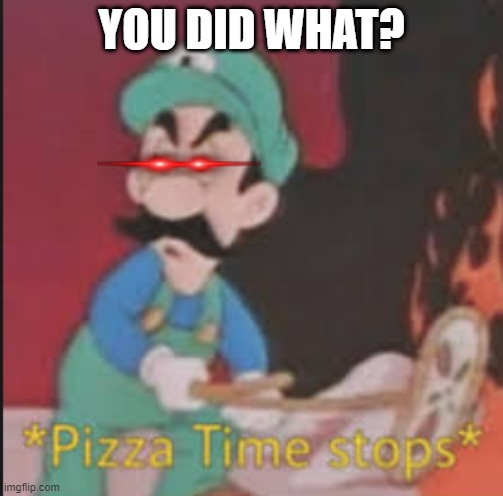 WHAT | YOU DID WHAT? | image tagged in pizza time stops | made w/ Imgflip meme maker