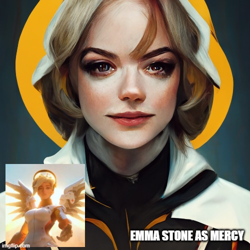 Live Action Cast Concept for Mercy played by Emma Stone. | EMMA STONE AS MERCY | image tagged in overwatch,emma stone,live action,movie concept | made w/ Imgflip meme maker