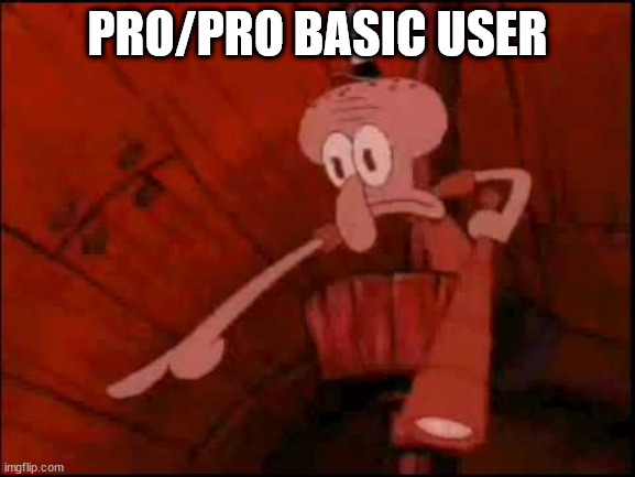 Squidward pointing | PRO/PRO BASIC USER | image tagged in squidward pointing | made w/ Imgflip meme maker