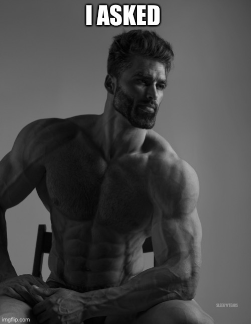 Giga Chad | I ASKED | image tagged in giga chad | made w/ Imgflip meme maker