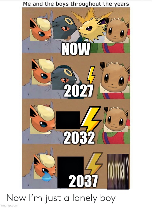 Because yes | NOW; 2027; 2032; 2037 | image tagged in me and the boys throughout the years | made w/ Imgflip meme maker