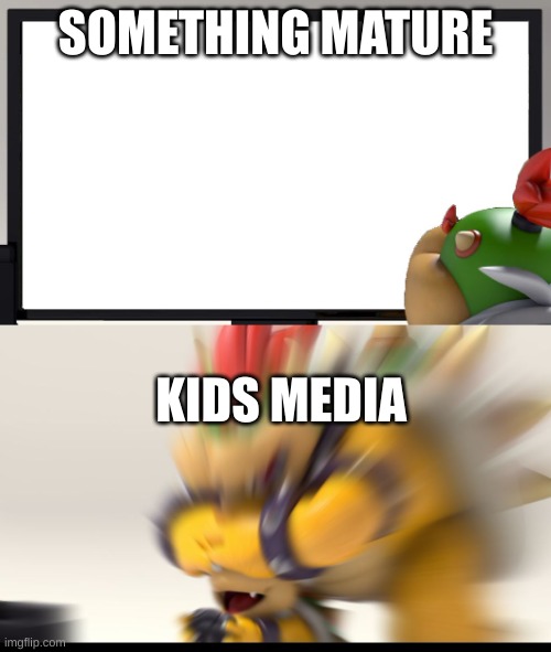 True | SOMETHING MATURE; KIDS MEDIA | image tagged in bowser and bowser jr nsfw | made w/ Imgflip meme maker