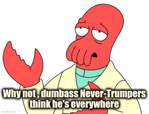 Futurama Zoidberg Meme | Why not , dumbass Never-Trumpers
 think he's everywhere | image tagged in memes,futurama zoidberg | made w/ Imgflip meme maker