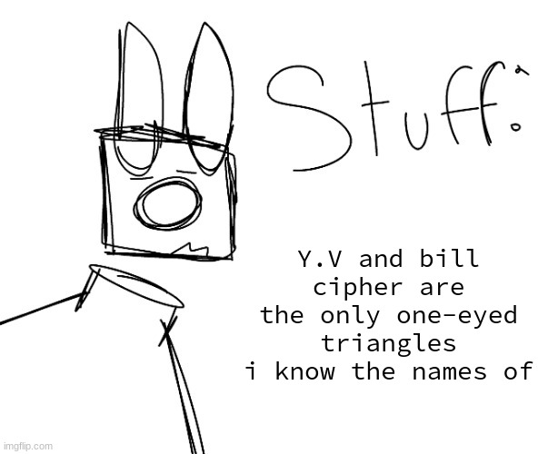 stuff. by null. | Y.V and bill cipher are the only one-eyed triangles i know the names of | image tagged in stuff by null | made w/ Imgflip meme maker