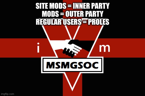 MSMGSOC flag | SITE MODS = INNER PARTY
MODS = OUTER PARTY
REGULAR USERS = PROLES | image tagged in msmgsoc flag | made w/ Imgflip meme maker