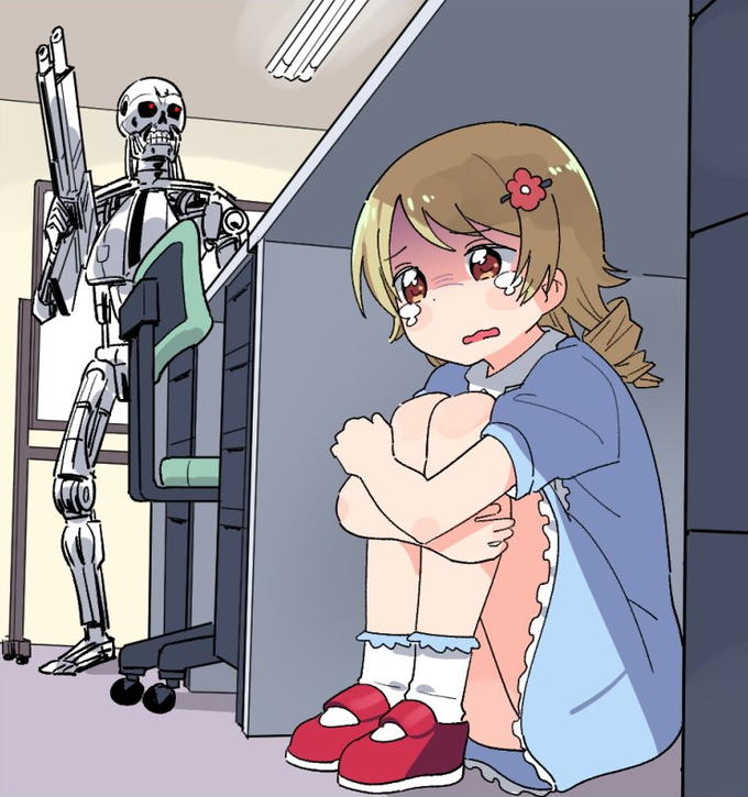 High Quality Crying Girl and Evil Robot Blank Meme Template